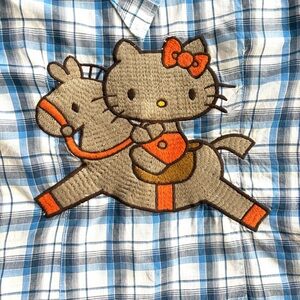 Blue Western Hello Kitty Cowgirl Button Down Shirt Size Small